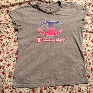 Champion Kids Gray Tee with Pink and Blue Logo